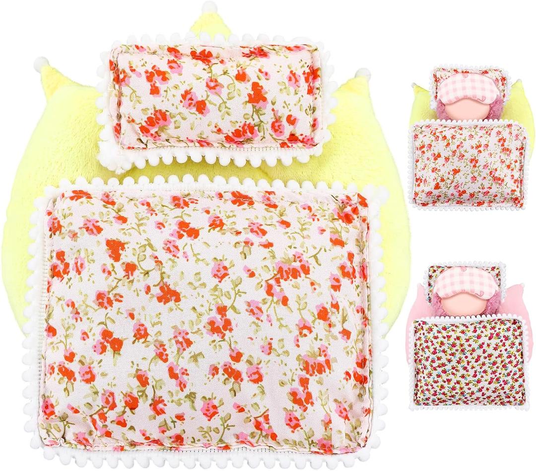 Simgoing 17cm Doll Bedding Set Scaled Down Cute Floral Bedding Set Doll Accessories Cozy Sleeping Space for 17cm Dolls Dollhouse Gift(Yellow,Mattress)