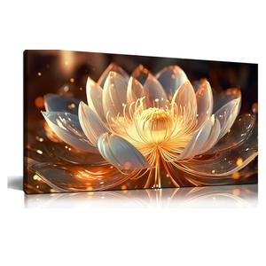 SIXTTART Lotus Flower Wall Art Bedroom Decor - Floral Pictures for Living Room Wall Decoration - Home Office Decor for Women Size 20" x 40", Gold SIXTTART Lotus Flower Wall Art Bedroom Decor - Floral Pictures for Living Room Wall Decoration - Home Office Decor for Women Size 20" x 40", Gold