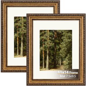 11x14 Picture Frame Gold 2 Pack - Antique Wall Vintage Picture Frames