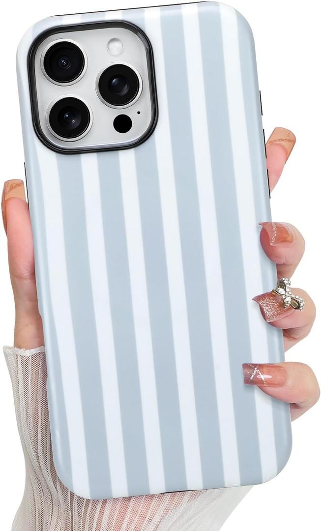 KANGHAR Compatible with iPhone 16 Pro Max Case, Aesthetic Stripes Cute Pattern, Support for MagSafe Shockproof Cover for Girls Women -Blue