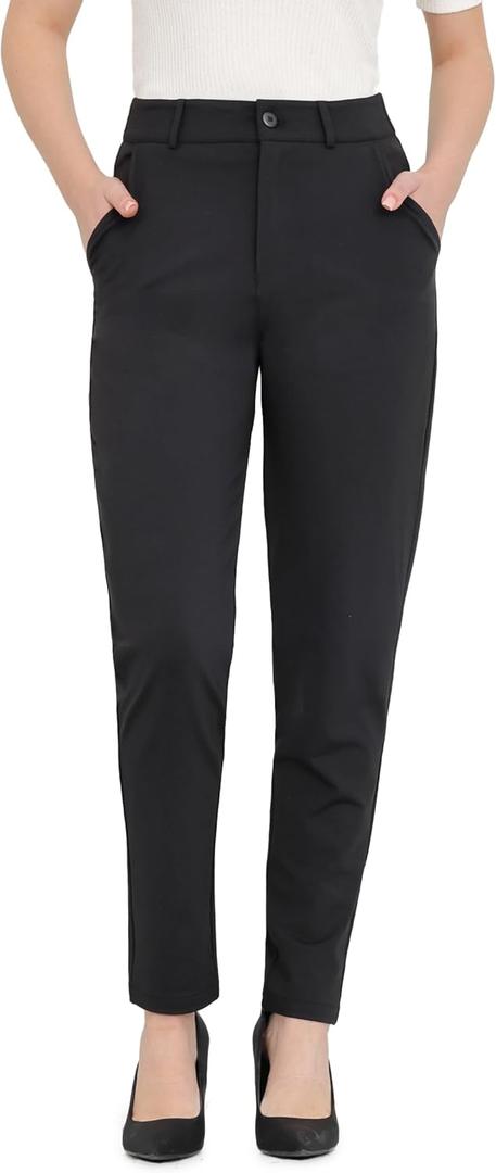 Bamans Womens Dress Pants Work Office Slacks Business Casual Stretch Skinny Leg with Pockets (Small, Black)