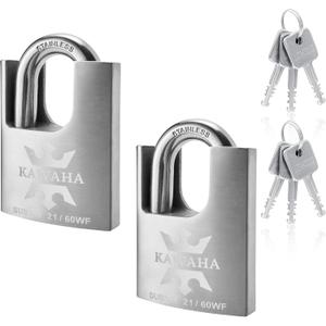 21/60-2PS High Security Stainless Steel Shrouded Padlock with Stainless Steel Key for Both Indoor and Outdoor use (Heavy Duty, Anti-Rust) (2-3/8 in. (60mm), Keyed Alike - 2 Pack)