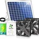 Solar Exhaust Fan for Chicken Coop with Battery and Adjustable Thermostat, Solar Powered Fan with 25W Bifacial Solar Panel & Dual 5.5" Fans Kits