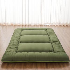 Japanese Floor Mattress, Futon Mattress with Portable Storage Bag and Washable Cover, Roll Up Thick Tatami Mat Suitable for Camping, Guest Room, Green, Full