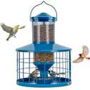Caged Bird Feeders Squirrel-Proof, Metal, 2.8Lbs Capacity-Cage Tube Seed Feeders with Tray, Hanging Wild Bird Feeders, Attract Birds,Detachable Cleaning, Starling Proof Wild Bird Feeder (Blue)