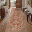 Tangsoo 2.6x8 Washable Runner Rug for Hallways, Non Slip Vintage Runner Rug, Soft Low Pile Long Rug Runner, Print Distressed Terracotta Carpet Runners for Kitchen Bedroom Entryway Bathroom Living Room