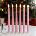 Pink Flameless Taper Candles with Remote, Battery Powered Halloween LED Candlesticks Set of 6