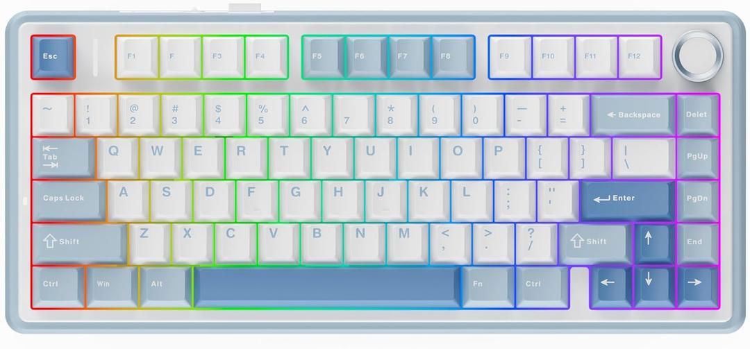 EPOMAKER x Aula F75 Gasket Mechanical Keyboard, 75% Wireless Hot Swappable Gaming Keyboard with Five-Layer Padding&Knob, BT/2.4GHz/USB-C, RGB (Sea Salt Blue, Ice Vein Switch)