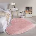 HOMBYS Fluffy 4x6 Faux Fur Heart Shaped Area Rug for Living Room Bedroom, Soft Large Pink Faux Sheepskin Play Carpet for Kids Baby Girls and Pets, Plush Furry Decor Shaggy Feet Mat for Bedside