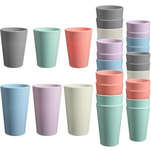 24 Pcs Unbreakable Plastic Cups Set, 12 Pcs 14 oz and 12 Pcs 20 oz Reusable Plastic Cups, Stackable Water Tumblers, Drinking Cup for Kitchen, BPA-free, Dishwasher and Microwave Safe, 6 Colors (6-Light Multicolor)