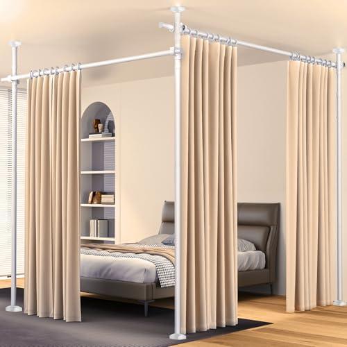 Room Divider, Tension Curtain Rod No Drilling,4-10ft(H) 28-140inch(W) Wall Divider for Room Separation, Heavy Duty Room Partition Separator, Adjustable Folding Privacy Screens,White