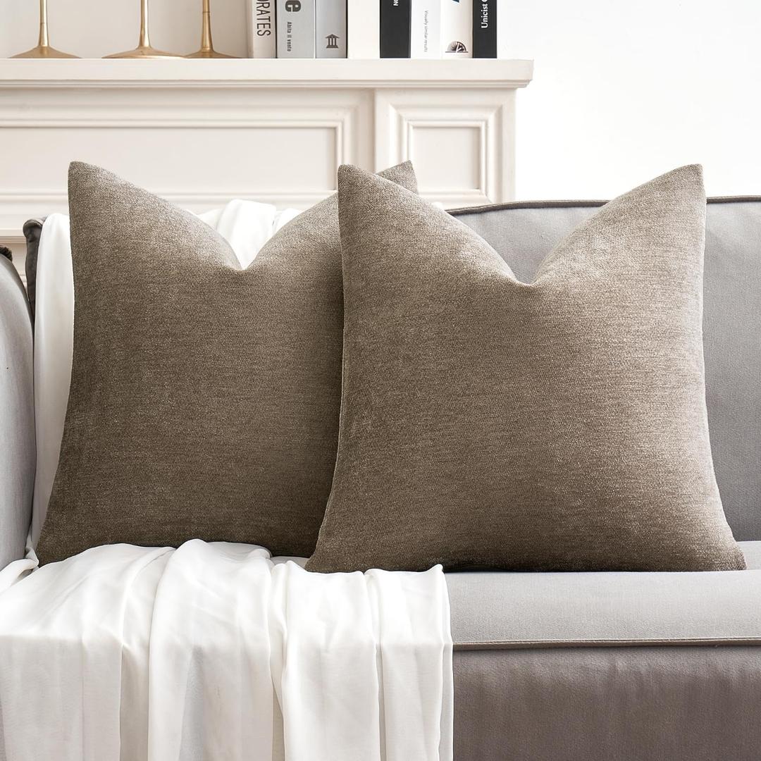 MIULEE Pack of 2 Light Brown Decorative Pillow Covers 20"x20" Soft Chenille Couch Throw Pillows Farmhouse Cushion Covers for Home Decor Sofa Bedroom Living Room