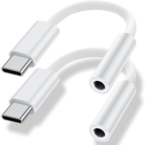 USB Type C to 3.5mm Headphone Jack Adapter, (2-Pack) USB C to Aux Female Audio Dongle Cable Cord Compatible for iPhone 16 15 Plus Pro Max, Samsung Galaxy S24 S23 S22 S21Ultra, Pixel, iPad Pro, MacBook