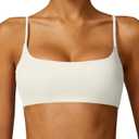 Comper Women's Sports Bra with Thin Straps Stretchy Wirefree Workout Bras Lightweight Workouts Bralette with Removable Pads (White, L)