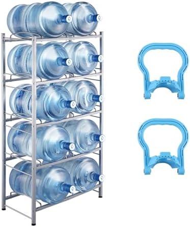 VEVOR 5 Gallon Water Jug Holder, 5 Tiers Double Row Heavy Duty Water Bottle Rack with 10 Slots, Detachable Water Jug Stand for Kitchen, Office, Living Room- Silver