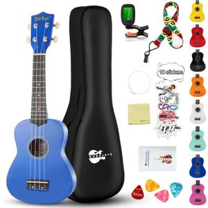 Soprano Ukulele Beginner Kit for Kids Adult Student 21 Inch Ukelele w/Free Online Lesson Gig Bag Strap String Tuner Songbook Pick Polishing Cloth, Rainbow Series Ukalalee(Shinny Blue