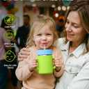 12oz Kids Stainless Steel Water Bottle, Spill Proof Insulated Stainless Steel Sippy Cup with Straw & Handles, Stainless Steel Toddler Cups with Silicone Sleeve, Great for Travel - Green