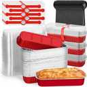 selizo 60 Pack 6.8oz Mini Loaf Baking Cake Pans with Lids, Rectangle Disposable Aluminum Foil Loaf Baking Pans, Small Baking Cake Tins Cup Cake Containers for Individual Cakes (Red)