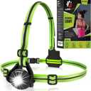 LUMEFIT Running Lights for Runners with Yellow Reflective Vest, Adjustable Beam Night Safety LED Chest Light Run, Dog Walking, and Jogging Gear, Rechargeable Headlamp Flashlight (Green - JR-0901)