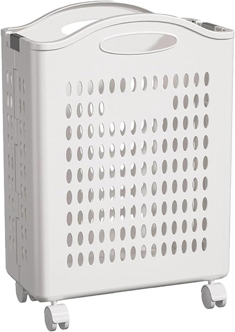 Rolling Laundry Hamper with Wheels White Plastic Storage Bin with Handles, 14W11D21H Large Capacity for Small Spaces, Bedroom & Bathroom