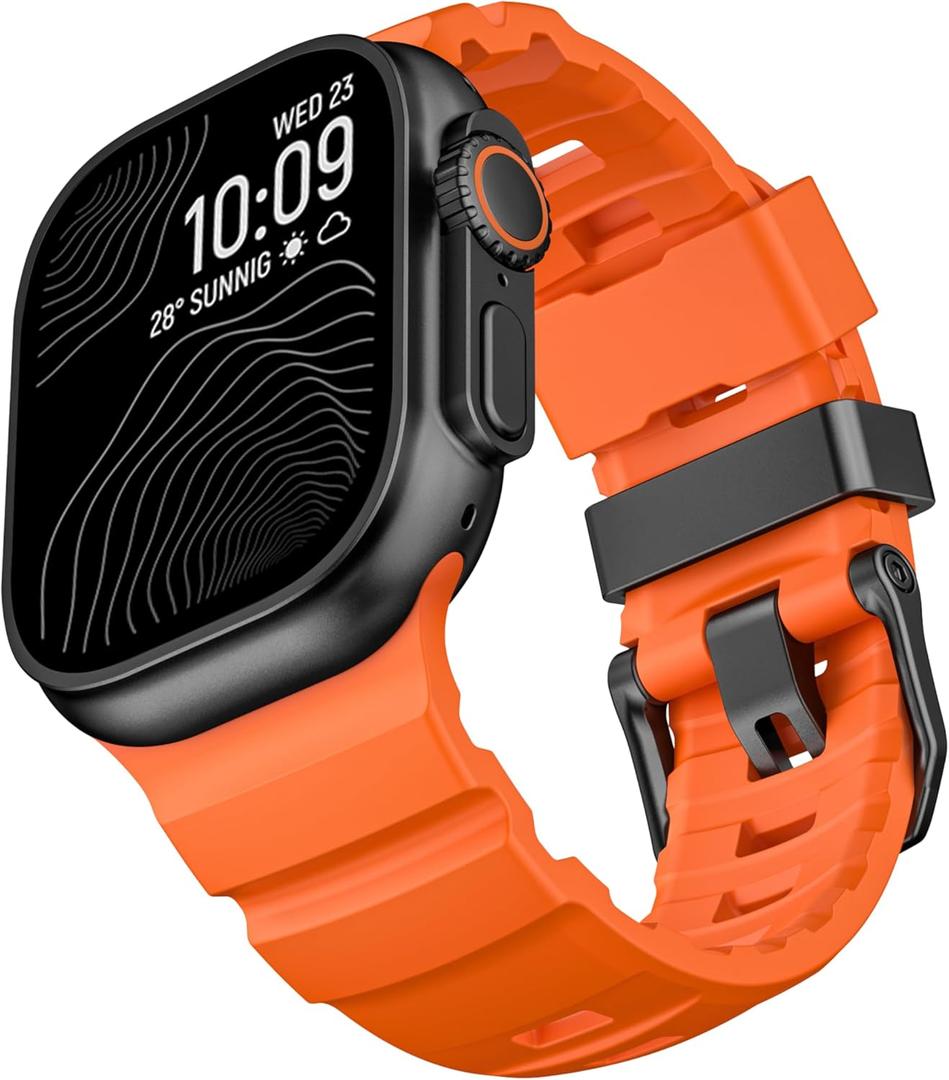 for Apple Watch Sport Band Ultra 2 Ultra 49mm 46mm 45mm 44mm,Adventurous Rugged Silicone Rubber Strap with Metal Watch Clasp,for iWatch Series 10 9 8 7 6 5 4 3 2 1 SE 2 SE Men Women (Orange, 42mm/44mm/45mm/46mm/49mm)