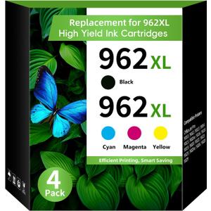 Caelum 962XL Pack (4-Pack, BK, CMY) Replacement for HP 962XL Ink Cartridges Combo Pack HP Ink 962XL Black and 962 Color Combo Pack for HP officejet pro 9020 9015 9010 9018 9025 9012 Printer