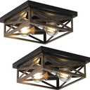 2Pack Rustic Flush Mount Ceiling Light Fixture, Modern Farmhouse Light Fixture, Kitchen Hallway Light Fixtures for Bedroom,Dining Room Entryway,Industrial Metal Cage Ceiling Light