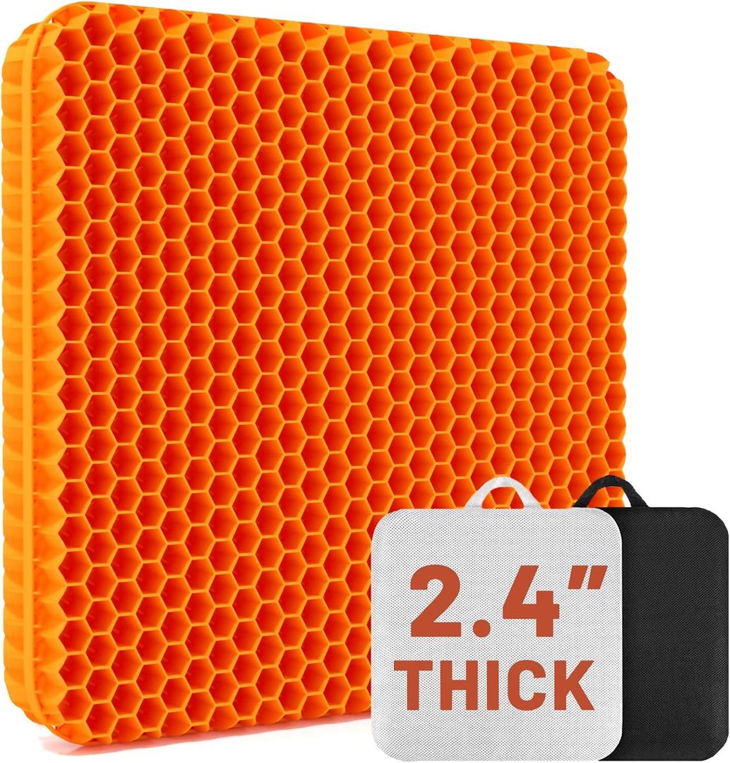 Thickened Gel Seat Cushion for Long Sitting - Back, Hip, Tailbone Pain Relief Cushion - Gel Seat Cushion for Office Chair, Cars - Egg Seat Gel Cushion for Wheelchair Pressure Relief Orange