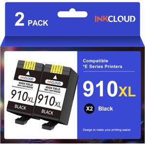 INKCLOUD Remanufactured 910XL Black Ink Cartridges for HP Printers Replacement for HP 910XL Ink Cartridges Combo Pack to Work with HP OfficeJet Pro 8020 8025 8028 8035 Printers 2 Pack