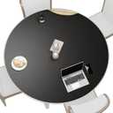 MAIDERN 48 Inch Round Cork & Leather Table Pad Protector, Cuttable Size (42-48 Inch), Trimmable Dining Table Mat, Heat Resistant/Non-Slip Table Cover for Kitchen, Office, or Restauran (Black)