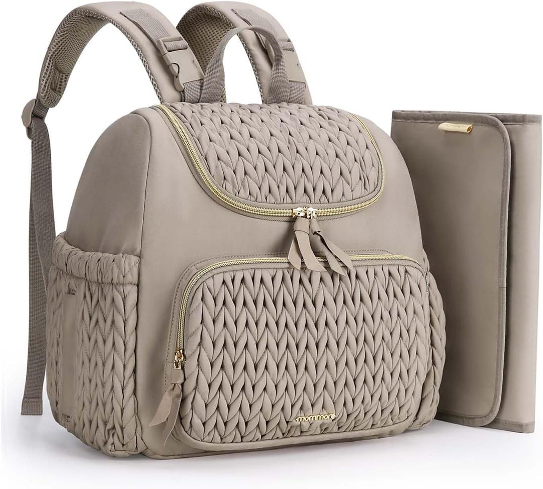 mommore Diaper Bag Small Diaper Backpack Stylish Baby Backpacks Travel Mini Maternity Bags with Insulated Pockets, Changing Pad, Stroller Straps (Brown Taupe)