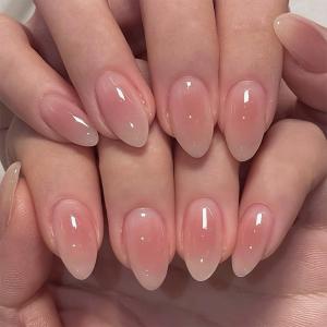 Ombre Press on Nails Almond, Nude Pink, Short, 24Pcs