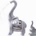 RM ROOMERS Elephant Garden Decor, 2 PCS Elephant Sculptures for Outdoor Resin Solar Elephant Statues Watering, Elephant Decor for Yard, Animal Statues for Patio, Birthday Gifts for Women (Grey and Black)