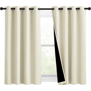 NICETOWN Warm Curtains for Winter, Bedroom Full Blackout Curtain Panels, Great Job for Blocking Light, Complete Blackout Draperies with Black Liner for Night Shift (Beige, Set of 2, 46 by 54-inch)