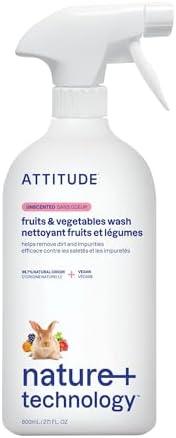 ATTITUDE Fruit & Vegetable Wash, Food-Safe Produce Wash, Removes Dirt & Residue, Vegan & Plant-Based Ingredients, Unscented, 27.1 Fl Oz, Pack 3