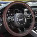 Haokay Heavy Duty Pure Cowhide Steering Wheel Cover, Genuine Leather Steering Cover Brown Leather Steering Wheel Cover with 15 Inches Universal Fit (Brown-1)