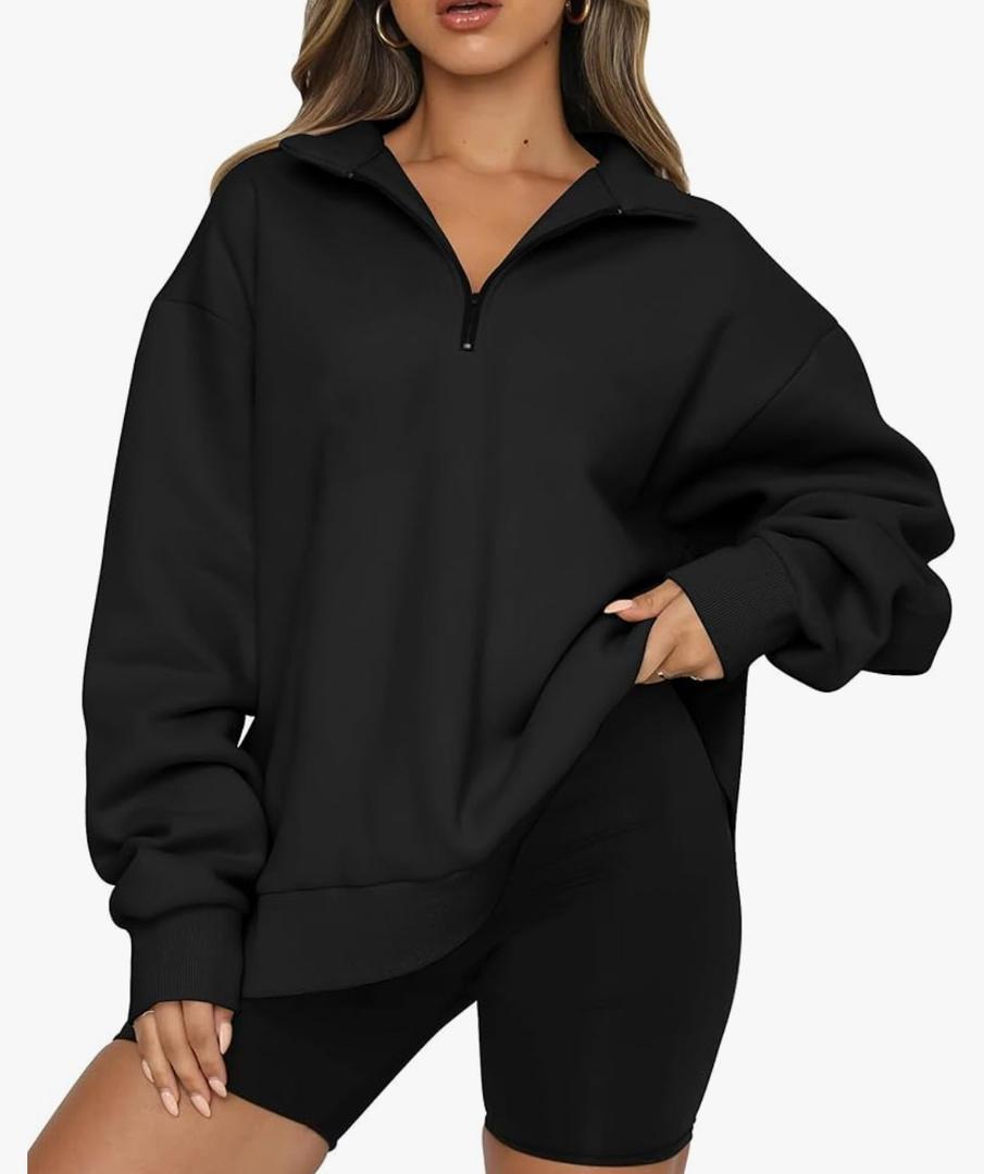 Trendy Queen Women's Oversized Half Zip Fleece Sweatshirts-Cozy Pullover, Drop Shoulder for Fall Winter, L