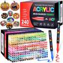 Acrylic Paint Markers Brush Tip 240 Colors, Direct-Liquid Ink Control System, Water-Based No-Bleed Premium Acrylic Paint Pens for School Art, Rock, Fabric, Wood, DIY Crafts (Includes Replacement Nibs)