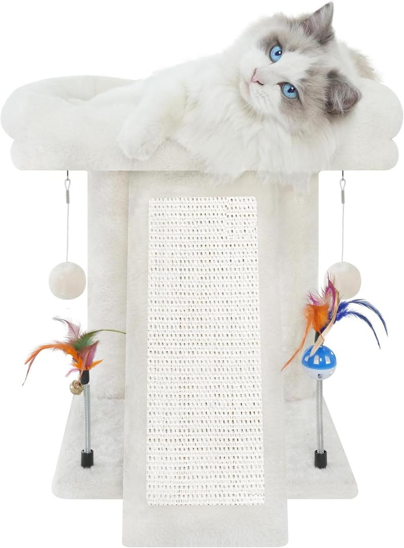 TWDEPART Cat Tree Cat Tower with Cat Scratching Post for Indoor Cats,Activity Centre Climbing Tree Cat Furniture with Playful Toy Balls,Beige