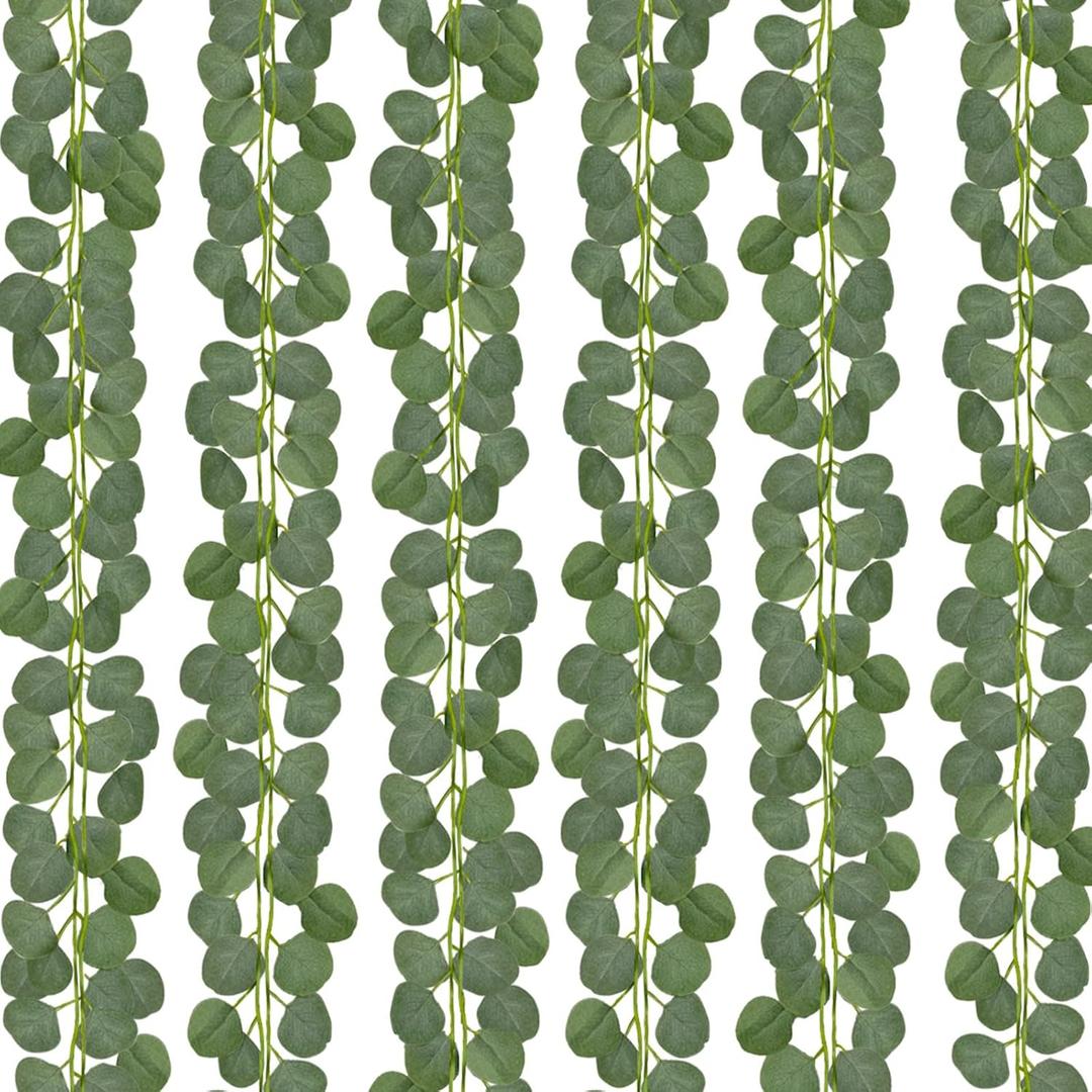 CQURE 18Pack 126Ft Eucalyptus Garland,Artificial Eucalyptus Leaves Table Greenery Garland Wreath Vines for Wedding Party Table Fireplace Bedroom Wall Room Decor