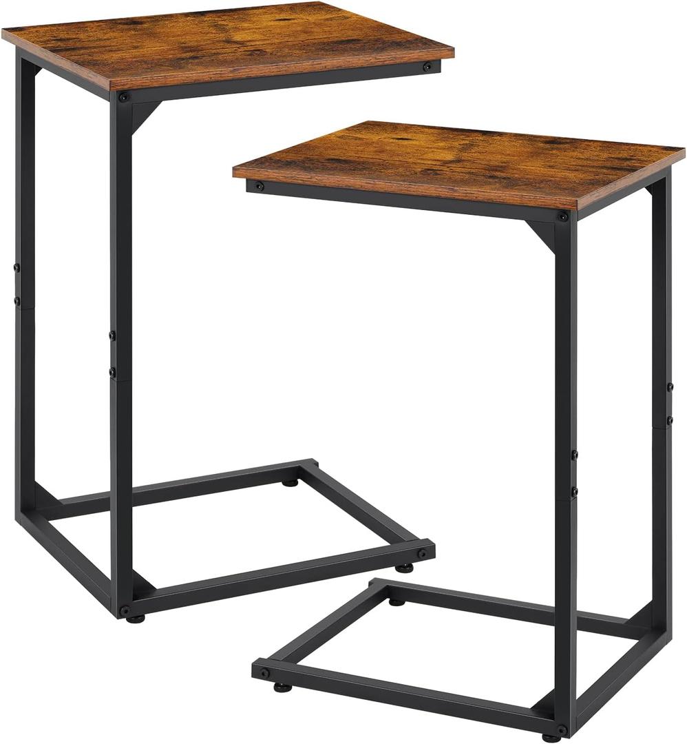 C Shaped Side Table Set of 2, C Table for Sofa for Living Room, Bedroom, Rustic Brown