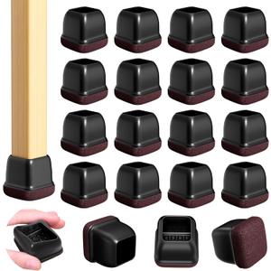 16 Pcs Chair Leg Floor Protectors for Hardwood Floors - Square Silicone Covers with Felt Pads, Protect Floors, Reduce Noise (Black, Fit: 3/4" to 1")