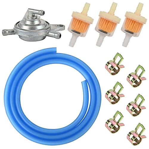 Trkimal Three Head Vacuum Fuel Pump Petcock + Gas Fuel Filter Hose Tube Line Spring Clips for GY6 50cc 150cc 139QMB 157QMJ Chinese Scooter ATV Motorcycle Parts Roketa SUNL Taotao