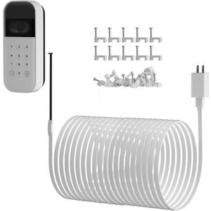 20ft/6m Outdoor Power Cable & Adapter for myQ Smart Garage Door Video Keypad  Weatherproof, Flat Cable, Continuous Charging, Includes 30 White Mounting Nails
