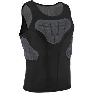 Mens Youth Padded Compression Shirt  Football Rib Protectors, Baseball Chest Protector, Basketball Padded Shirt for Impact Protection (Medium)