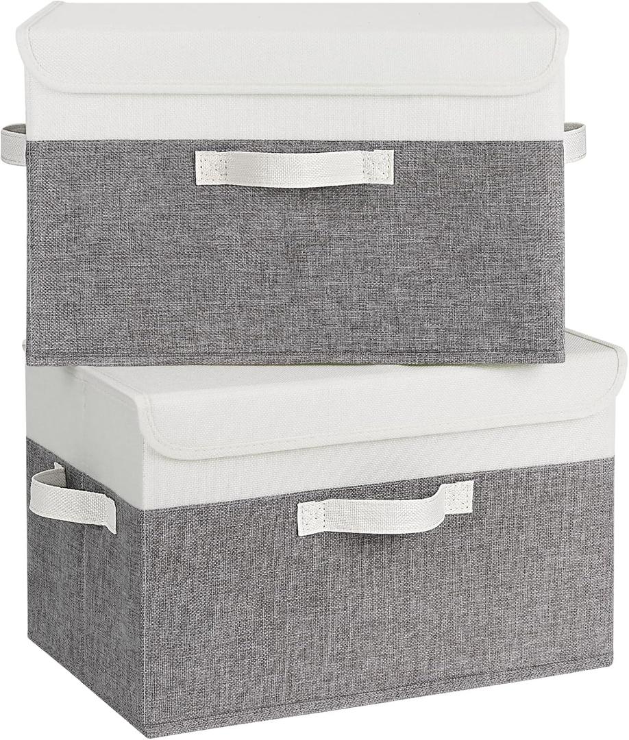 GRANNY SAYS Fabric Storage Boxes, Memory Keepsake Box, Large Storage Bins with Lids, Closet Organizers, Toy Box, Storage Baskets for Shelves, White/Gray, 2-Pack