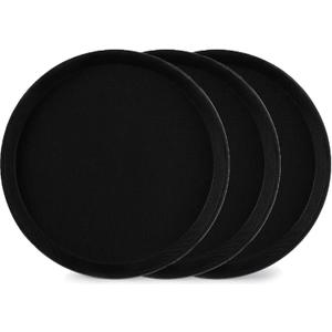 TOPZEA 3 Pack Restaurant Serving Trays, 11" Food Serving Tray Round Fiberglass Tray Non Slip Food Service Trays Platters for Restaurant, Parties, Breakfast, Cafe, Bar, Black