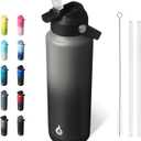 BJPKPK Insulated Water Bottle with Straw Lid, 40oz Large Thermo, BPA Free Leak Proof Stainless Steel Metal Water Bottles, Tumblers, Cups, Flasks for Travel, Sports,Black Grey
