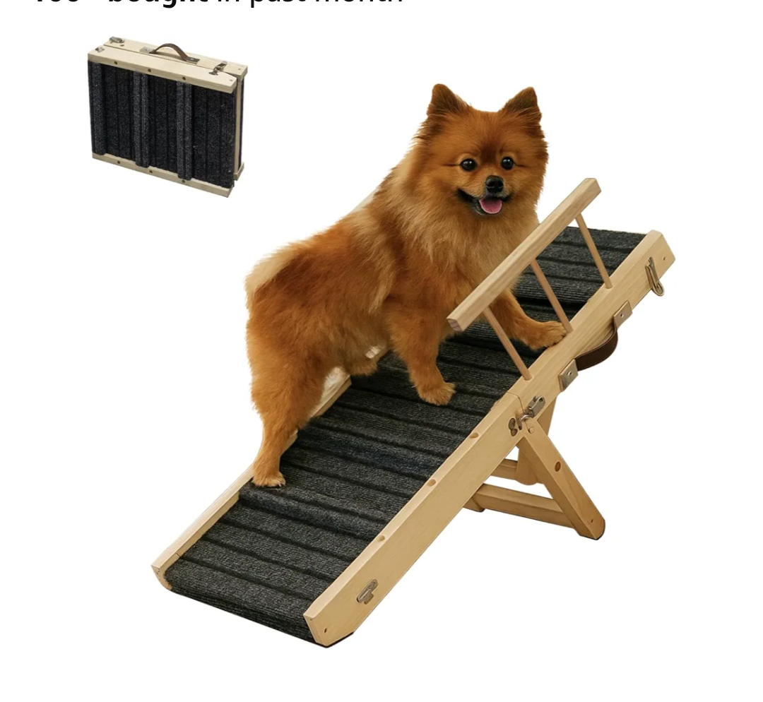 2025 Small Dog Ramp for Small Dogs Cat with Removable Safety Side Rails,Adjustable Height from 9'' to 18.5",Foldable Dog Ramp for Low Bed Sofa,Wooden Pet Ramps for Bed Couch
