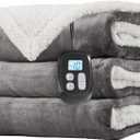 LaffyLo Electric Heated Blanket Twin Size 62 x 84, Fast Heating Blanket, Dual-Sided Flannel Sherpa, 10 Heat Settings, 1-12 Hour Auto Off, Machine Washable, Light Grey